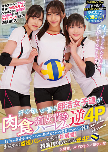 170cm高身長女子バレー部がまさかの全員ドスケベ。 汗の匂いが香る部活女子達が肉食痴女責めハーレム逆4P